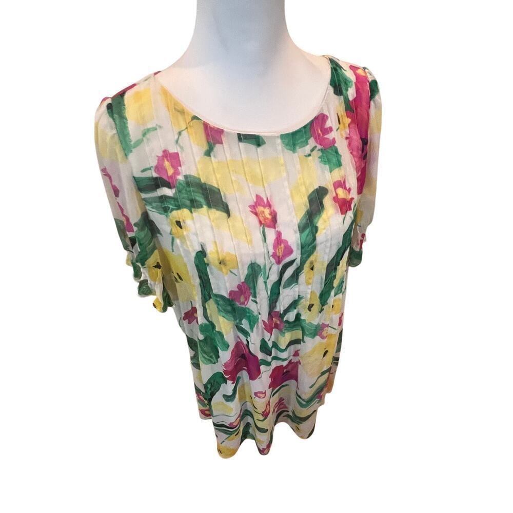 DKNY FLORAL SHORT chiffon TUNIC SUNDRESS WOMENS SIZE 12 - Picture 2 of 8